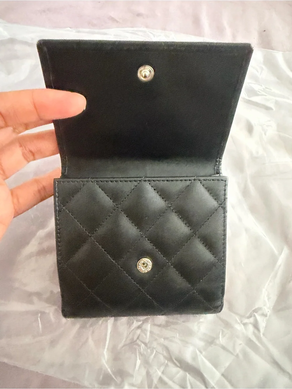 CHANEL Black Quilted cambon Leather Card Holder with CC Emblem